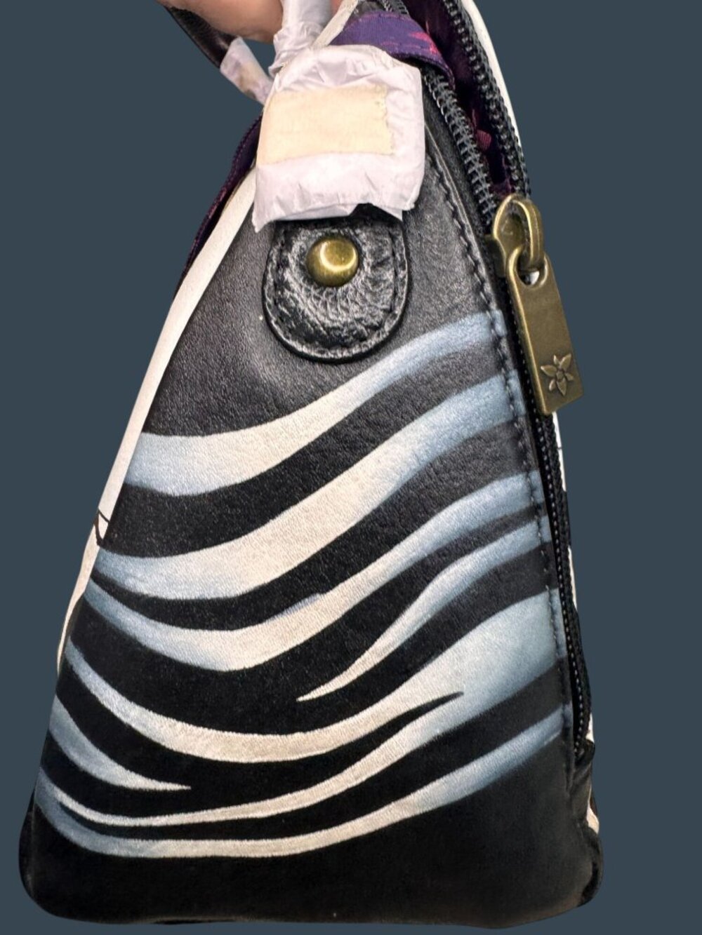 NWT Anuschka Zebra Hand Painted Leather Satchel Crossbody Bag 7368-ZBC Dust Bag - Picture 10 of 11